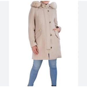 Cole Haan Wool Blend Faux Fur Trimmed Hooded Parka Coat Size 8 NWT